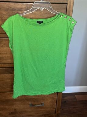 Talbots Bright Lime Green Short-Sleeve Tee with Shoulder Buttons